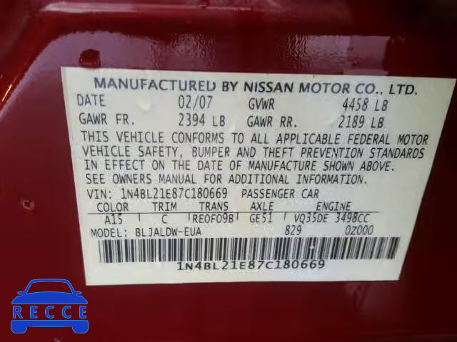 2007 NISSAN ALTIMA 3.5 1N4BL21E87C180669 зображення 9