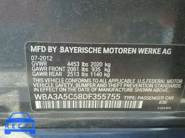 2013 BMW 328I WBA3A5C58DF355755 зображення 9
