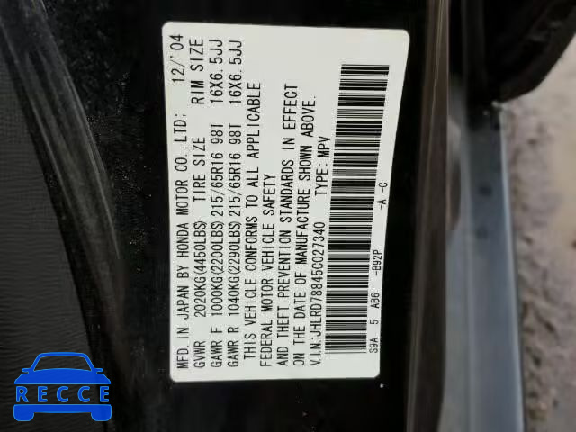 2005 HONDA CR-V EX JHLRD78845C027340 image 9