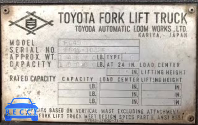 1983 TOYOTA FORKLIFT FG4510328 зображення 1