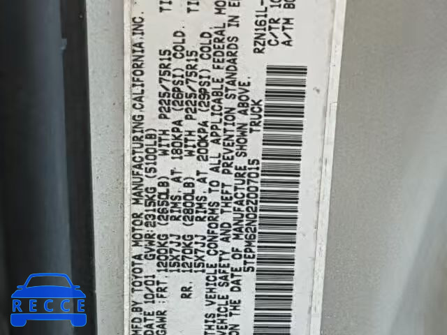2002 TOYOTA TACOMA 5TEPM62N02Z007015 image 9