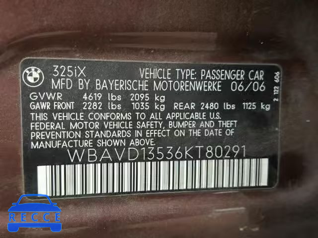 2006 BMW 325XI WBAVD13536KT80291 image 9