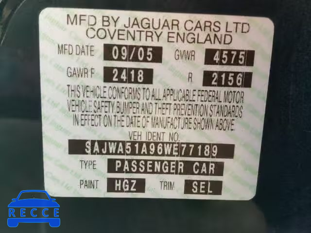 2006 JAGUAR X-TYPE 3.0 SAJWA51A96WE77189 зображення 9