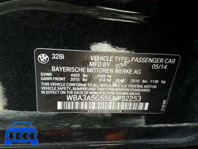 2014 BMW 328I WBA3A5G55ENP32253 зображення 9