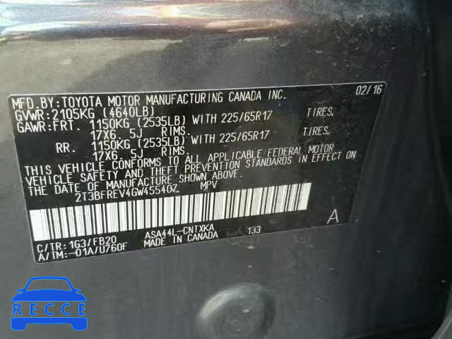 2016 TOYOTA RAV4 LE 2T3BFREV4GW455407 image 9