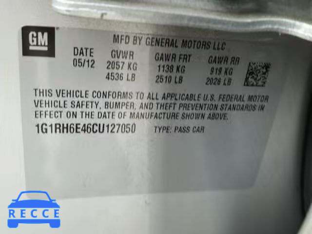 2012 CHEVROLET VOLT 1G1RH6E46CU127050 image 8