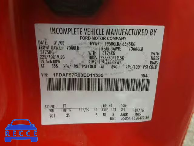 2008 FORD F550 SUPER 1FDAF57R08ED11555 image 9
