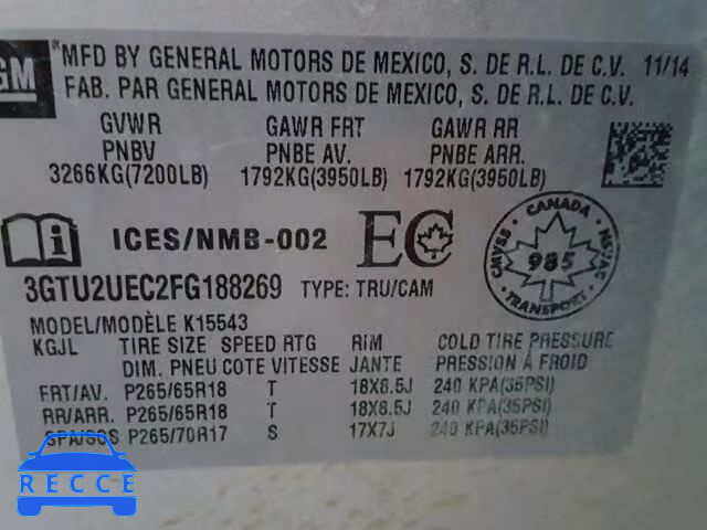 2015 GMC SIERRA K15 3GTU2UEC2FG188269 image 9