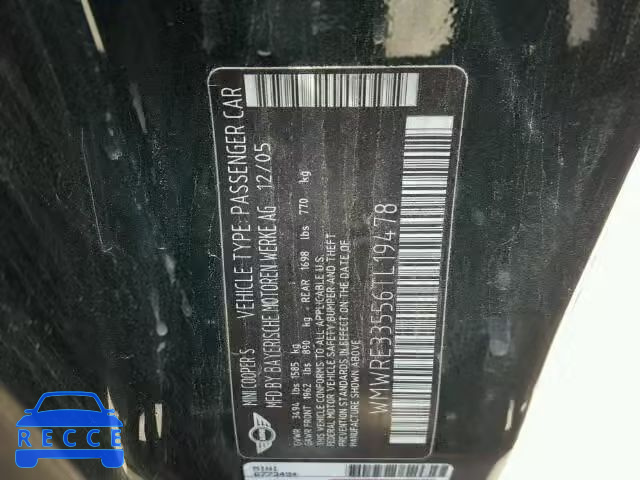 2006 MINI COOPER S WMWRE33556TL19478 image 9