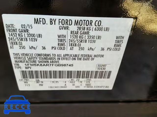 2015 FORD EXPLORER P 1FM5K8AR7FGB98745 image 9