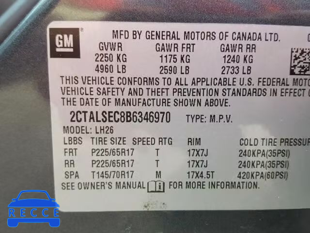 2011 GMC TERRAIN SL 2CTALSEC8B6346970 зображення 9