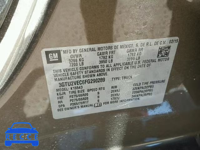 2015 GMC SIERRA K15 3GTU2VEC6FG290289 image 8