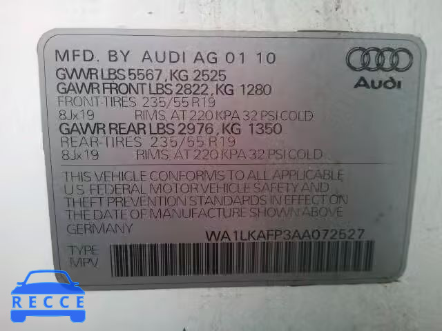 2010 AUDI Q5 PREMIUM WA1LKAFP3AA072527 image 9