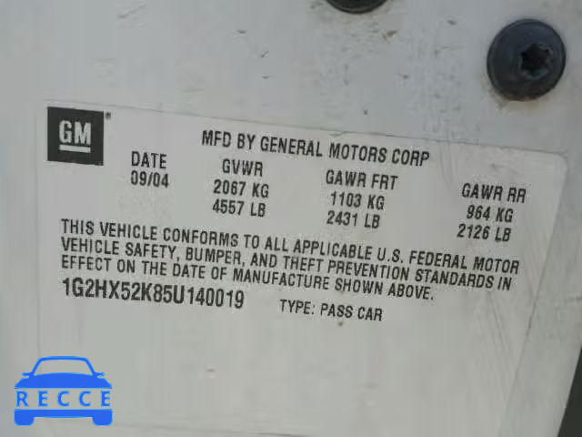2005 PONTIAC BONNEVILLE 1G2HX52K85U140019 зображення 9