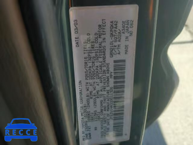 2003 TOYOTA 4RUNNER SR JTEZU14R330011326 image 8