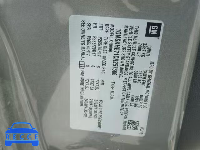 2012 CHEVROLET K1500 SUBU 1GNSKHE71CR257506 image 8