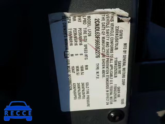 2006 CHEVROLET EQUINOX LT 2CNDL63F966062276 image 9
