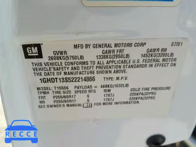 2002 OLDSMOBILE BRAVADA 1GHDT13S522214866 image 9