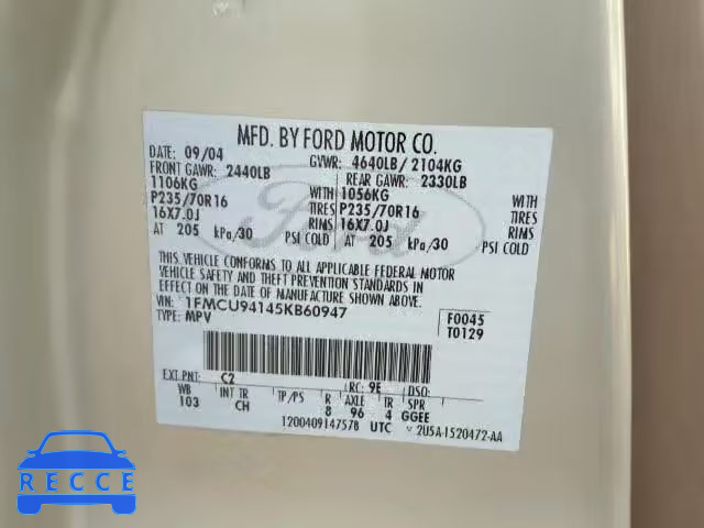 2005 FORD ESCAPE LIM 1FMCU94145KB60947 image 9