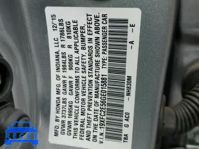 2016 HONDA CIVIC LX 19XFC2E56GE015881 image 8