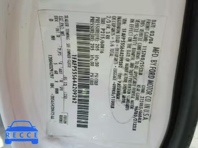2004 FORD TAURUS SES 1FAFP55S64A209262 image 8
