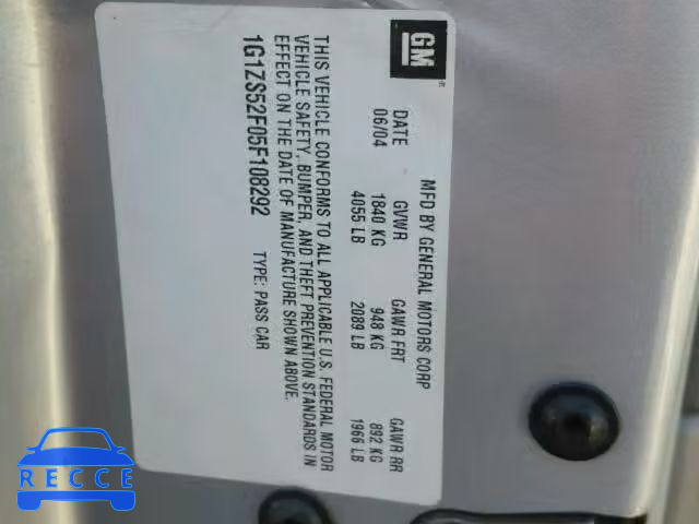 2005 CHEVROLET MALIBU 1G1ZS52F05F108292 image 9