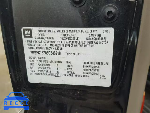 2003 GMC YUKON XL C 3GKEC16Z03G346210 image 8