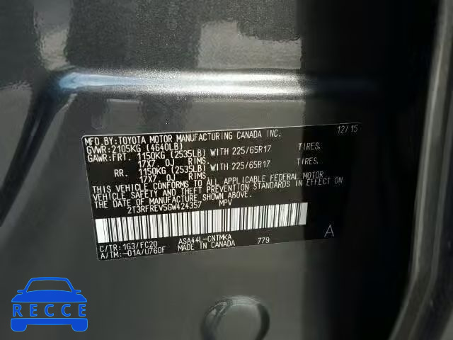 2016 TOYOTA RAV4 XLE 2T3RFREV5GW424357 image 9