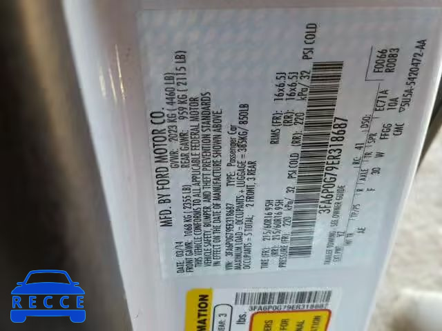 2014 FORD FUSION S 3FA6P0G79ER318687 зображення 9