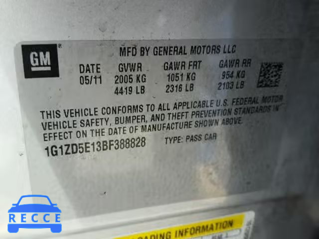 2011 CHEVROLET MALIBU 2LT 1G1ZD5E13BF388828 image 9