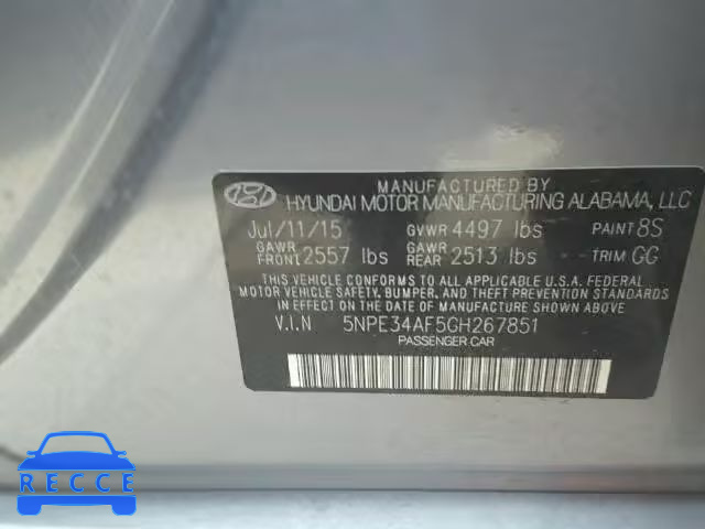 2016 HYUNDAI SONATA SPO 5NPE34AF5GH267851 image 8