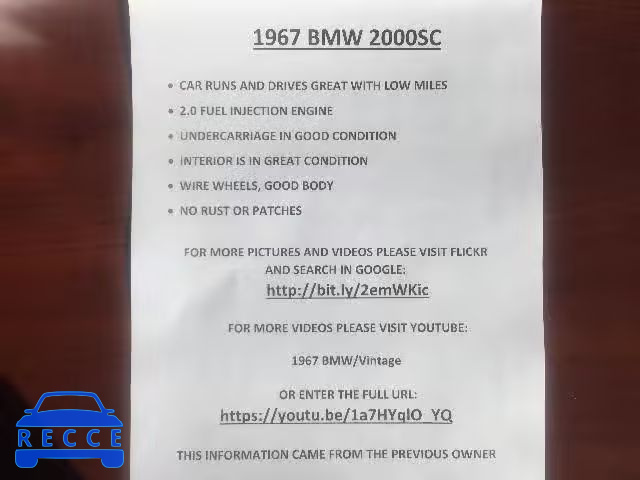 1967 BMW 2000CS 00000000001101081 image 9