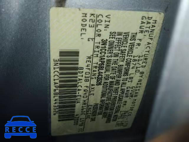2011 NISSAN VERSA S/SL 3N1CC1AP6BL443526 image 9