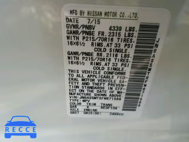 2015 NISSAN ROGUE SELE JN8AS5MT8FW671569 image 9