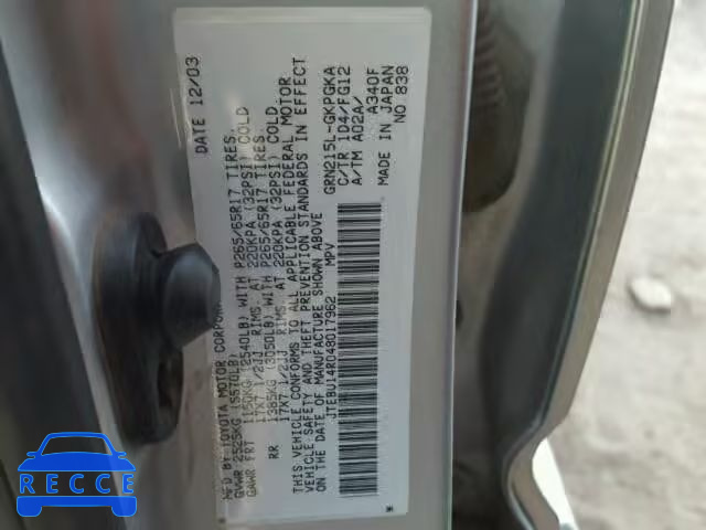 2004 TOYOTA 4RUNNER SR JTEBU14R048017962 image 9
