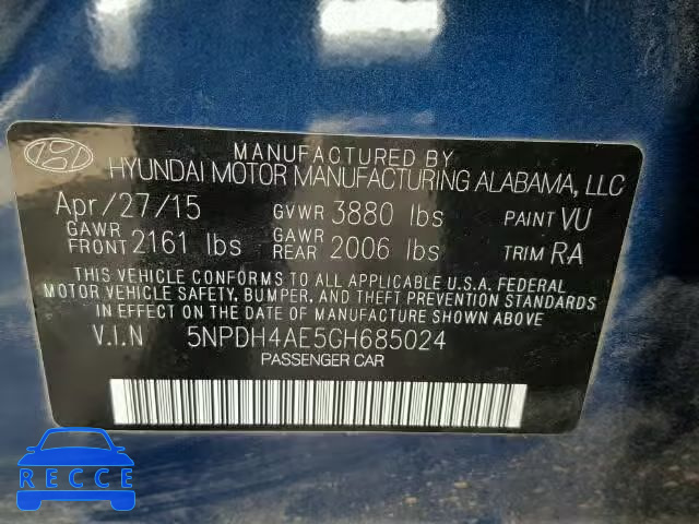 2016 HYUNDAI ELANTRA SE 5NPDH4AE5GH685024 зображення 8