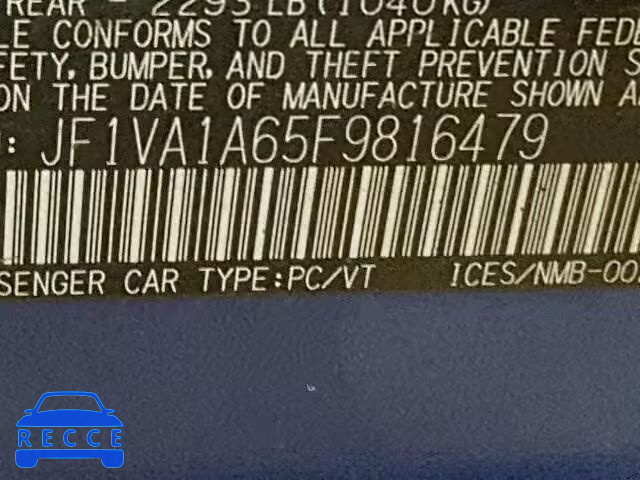 2015 SUBARU WRX JF1VA1A65F9816479 image 9