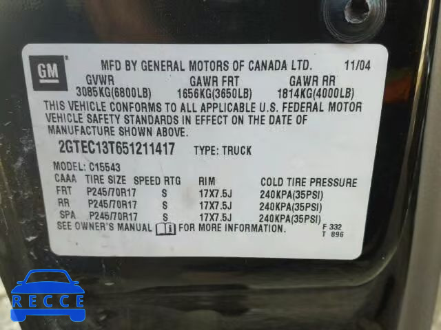 2005 GMC SIERRA C15 2GTEC13T651211417 image 9