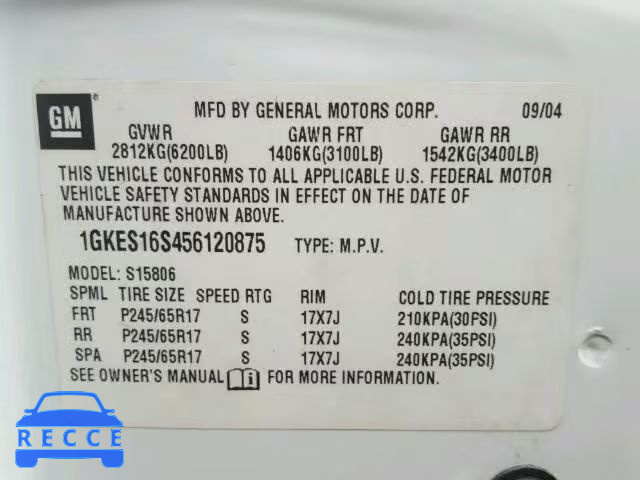 2005 GMC ENVOY XL 1GKES16S456120875 Bild 9