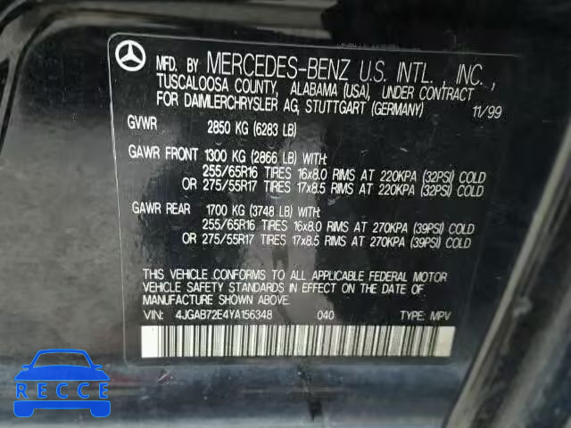 2000 MERCEDES-BENZ ML430 4JGAB72E4YA156348 image 9