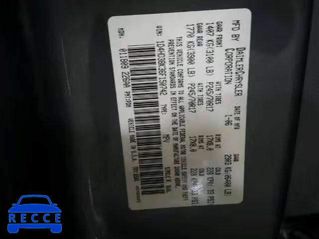 2006 DODGE DURANGO SX 1D4HD38K36F150742 image 9