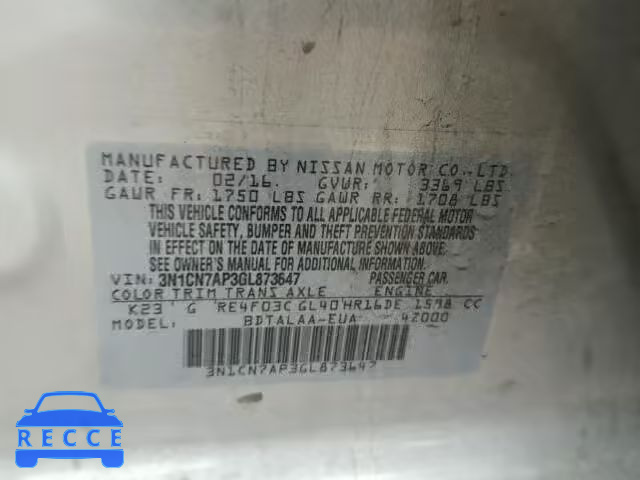 2016 NISSAN VERSA S/S 3N1CN7AP3GL873647 image 8