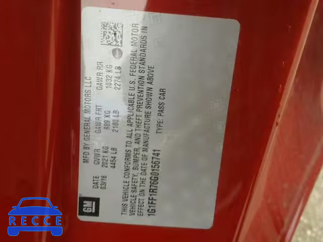 2016 CHEVROLET CAMARO SS 1G1FF1R76G0156741 Bild 8