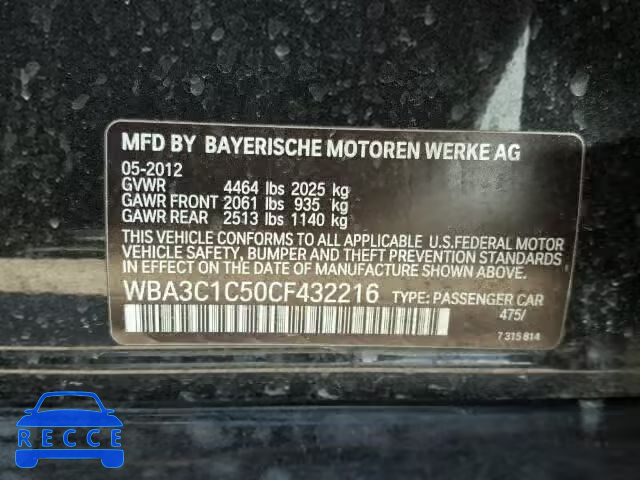 2012 BMW 328I SULEV WBA3C1C50CF432216 зображення 8