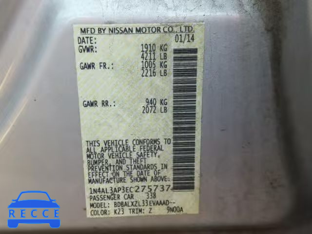 2014 NISSAN ALTIMA 2.5 1N4AL3AP3EC275737 Bild 9