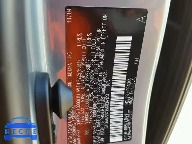 2005 TOYOTA SIENNA XLE 5TDBA22C15S034123 image 9