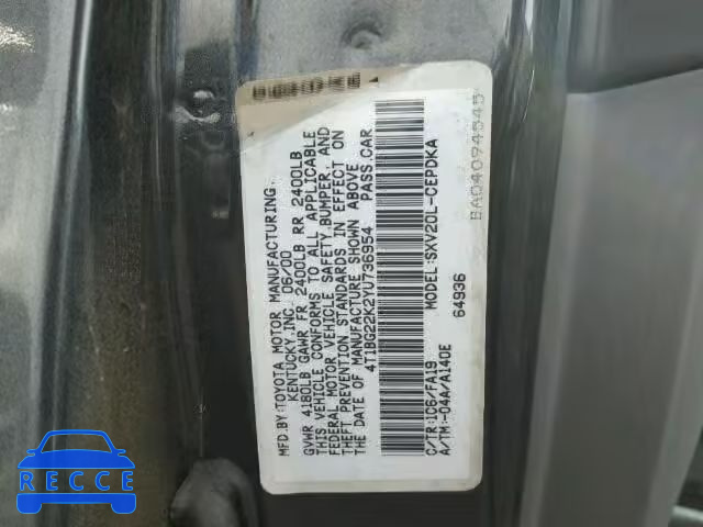 2000 TOYOTA CAMRY CE/L 4T1BG22K2YU736954 Bild 8