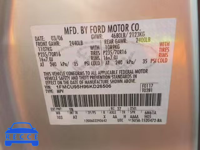 2006 FORD ESCAPE HEV 1FMCU95H96KD26506 зображення 9