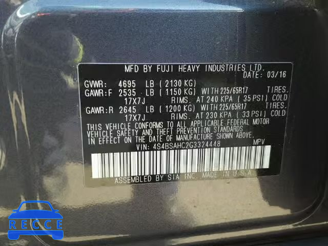 2016 SUBARU OUTBACK 2. 4S4BSAHC2G3324448 image 8