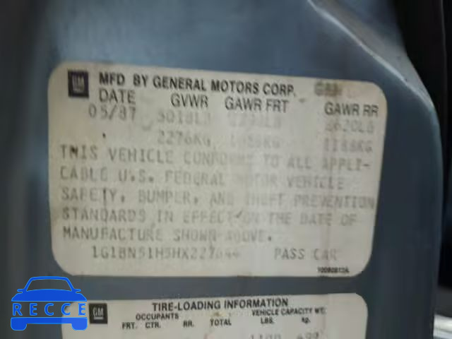 1987 CHEVROLET CAPRICE CL 1G1BN51H5HX227644 image 8